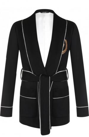 Кашемировый пиджак с поясом и шалевыми лацканами Dolce & Gabbana. Цвет: черный