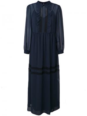 Длинное платье с рюшами P.A.R.O.S.H.. Цвет: синий