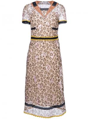 Платье длины миди с леопардовым рисунком Coach. Цвет: многоцветный