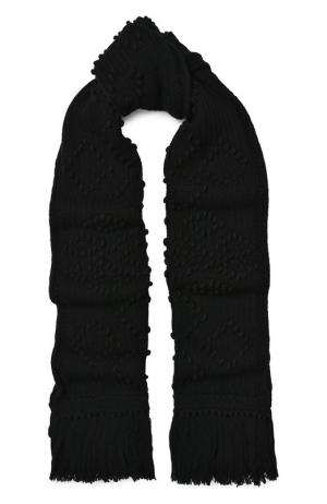 Шерстяной шарф с бахромой Saint Laurent. Цвет: черный