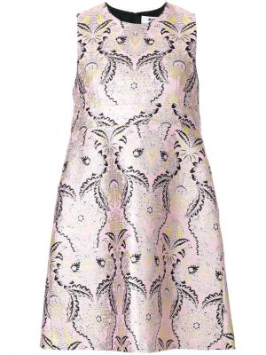 Парчовое короткое платье-шифт MSGM. Цвет: розовый и фиолетовый
