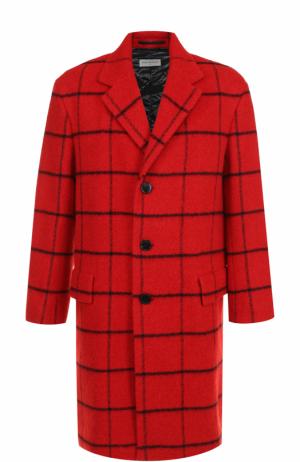 Шерстяное однобортное пальто в клетку Dries Van Noten. Цвет: красный