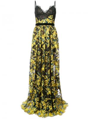Кружевное вечернее платье с цветочной вышивкой Marchesa Notte. Цвет: чёрный