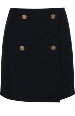 Однотонная мини-юбка из смеси шерсти и шелка Versace. Цвет: черный